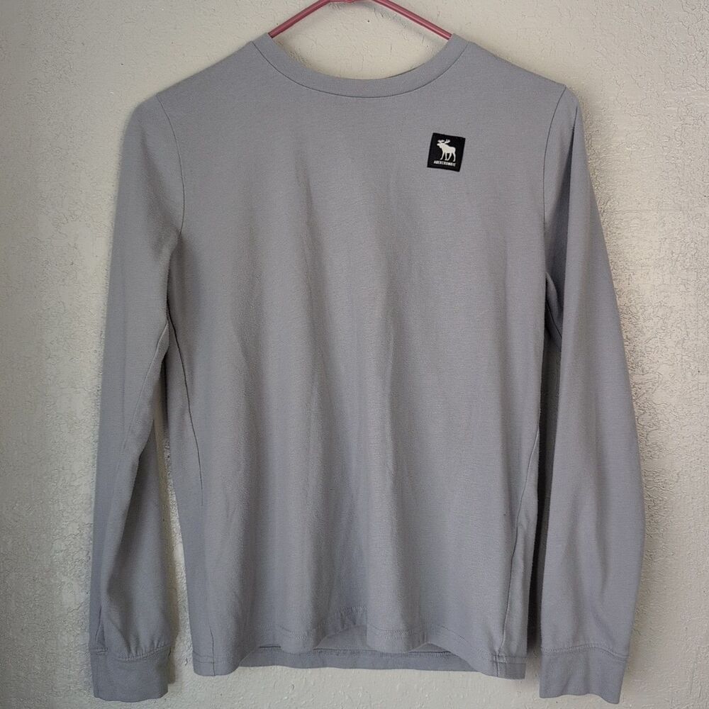 Abercrombie Kids Boy Girl Long Sleeve Gray Logo Shirt Moose Front 13/14